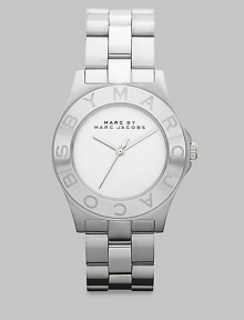 A classic timepiece with a logo etched bezel. Quartz movementWater resistant to 5 ATMRound brushed stainless steel case, 36.5mm (1.5)Logo bezelBrushed silver dialSecond hand Brushed stainless steel link braceletImported A classic timepiece with a logo etched bezel. Quartz movementWater resistant to 5 ATMRound brushed stainless steel case, 36.5mm (1.5)Logo bezelBrushed silver dialSecond hand Brushed stainless steel link braceletImported