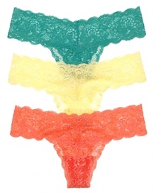 A flattering low-rise thong in a fiery hue. Slightly sheer with a thick lace waistband. A flattering low-rise thong in a fiery hue. Slightly sheer with a thick lace waistband.