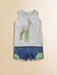 Colorful embroidery adds character and style to an everyday pair of cozy denim shorts.Front button closureAdjustable waist with belt loopsZip flyTwo front patch pockets with button down flapsBack logo patchEmbroidered hem98% cotton/2% elastaneMachine washImported Colorful embroidery adds character and style to an everyday pair of cozy denim shorts.Front button closureAdjustable waist with belt loopsZip flyTwo front patch pockets with button down flapsBack logo patchEmbroidered hem98% cotton/2% elastaneMachine washImported