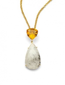 THE LOOKA bold faceted teardrop of rutile quartzHangs from a gold-colored faceted glass trillionGolden chainLobster claspTHE FITChain length, about 22, plus 2 extenderPendant length, about 2½THE MATERIALGlass18k goldplatingORIGINImported THE LOOKA bold faceted teardrop of rutile quartzHangs from a gold-colored faceted glass trillionGolden chainLobster claspTHE FITChain length, about 22, plus 2 extenderPendant length, about 2½THE MATERIALGlass18k goldplatingORIGINImported