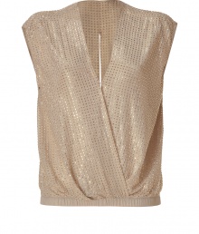 Inject a dose of modern glamour into your look with LAgences embellished sleeveless silk top - Wrapped V-neckline, sleeveless, wrapped front with hook closure, elasticized hemline, slit back - Loosely fitted, allover gold-toned stud-effect embellishment - Wear over a delicate cami with a form-fitting skirt for cocktails Inject a dose of modern glamour into your look with LAgences embellished sleeveless silk top - Wrapped V-neckline, sleeveless, wrapped front with hook closure, elasticized hemline, slit back - Loosely fitted, allover gold-toned stud-effect embellishment - Wear over a delicate cami with a form-fitting skirt for cocktails