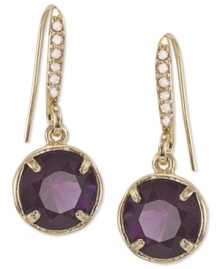 Alluring color is a must. Carolee earrings feature faceted round-cut stones set in a golden bezel. Glass accents at the post. Set in 12k gold-plated mixed metal. Approximate drop: 1-1/4 inches. Alluring color is a must. Carolee earrings feature faceted round-cut stones set in a golden bezel. Glass accents at the post. Set in 12k gold-plated mixed metal. Approximate drop: 1-1/4 inches.