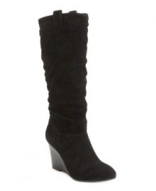 The structured wedge heel silhouette of Rampage's tall Swift boots is offset by the slouchy effect of its scrunched detailing on the vamp. Together, they create a chic combination that's right on trend for fall. The structured wedge heel silhouette of Rampage's tall Swift boots is offset by the slouchy effect of its scrunched detailing on the vamp. Together, they create a chic combination that's right on trend for fall.