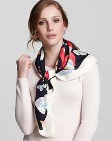 Whimsical butterflies and signature shoes decorate this elegant silk scarf from Salvatore Ferragamo. Whimsical butterflies and signature shoes decorate this elegant silk scarf from Salvatore Ferragamo.