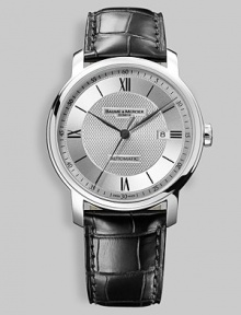 From the Classima Executives Collection. A luxurious timepiece with silver grain effect guilloche dial, date display and alligator strap.Automatic movement Water resistant to 30 meters Ultra thin stainless steel round case, 42mm, (1.65) Sapphire crystal Silver 'grain d'orge' guilloche dial Roman numeral and index hour markers Date display at 3 o'clock Second hand Alligator strap Adjustable triple folding clasp Made in Switzerland From the Classima Executives Collection. A luxurious timepiece with silver grain effect guilloche dial, date display and alligator strap.Automatic movement Water resistant to 30 meters Ultra thin stainless steel round case, 42mm, (1.65) Sapphire crystal Silver 'grain d'orge' guilloche dial Roman numeral and index hour markers Date display at 3 o'clock Second hand Alligator strap Adjustable triple folding clasp Made in Switzerland