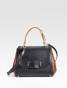 A structured leather classic updated with modern colorblocking.Contrast double top handles, 5 drop Removable adjustable shoulder strap, 9-27 drop Turnlock closure underneath the flap Protective metal feet One inside zip pocket Linen lining 10½W X 8H X 5D Made in Italy A structured leather classic updated with modern colorblocking.Contrast double top handles, 5 drop Removable adjustable shoulder strap, 9-27 drop Turnlock closure underneath the flap Protective metal feet One inside zip pocket Linen lining 10½W X 8H X 5D Made in Italy