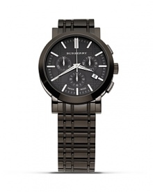 This modern Burberry chronograph watch features slick stainless steel, and a subtle, check embossed face. This modern Burberry chronograph watch features slick stainless steel, and a subtle, check embossed face.