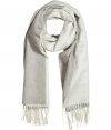 Wrap yourself up in ultra-luxe style with this muted-hue scarf from Jil Sander - Easy-to-style length, fringed edges  - Style with an elevated jeans-and-tee ensemble or a printed mini-dress and ribbed tights