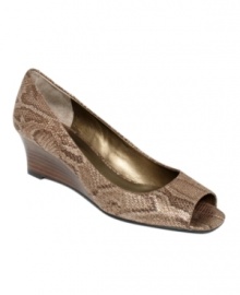 A striking python pattern adds a touch of edge to Bandolino's Great Gal wedges. A striking python pattern adds a touch of edge to Bandolino's Great Gal wedges.