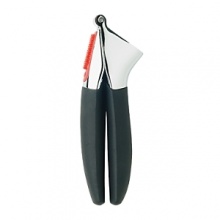 The new, improved OXO Good Grips Garlic Press is now even stronger than ever. With sturdy, die-cast zinc construction and a large capacity garlic chamber, the Garlic Press crushes garlic with a simple squeeze. A built-in cleaner allows for easy cleaning; just flip the handles over to clean out excess garlic. The soft handles are slightly arched for comfort and absorb pressure while you squeeze. Dishwasher safe; not recommended for use in microwave. The new, improved OXO Good Grips Garlic Press is now even stronger than ever. With sturdy, die-cast zinc construction and a large capacity garlic chamber, the Garlic Press crushes garlic with a simple squeeze. A built-in cleaner allows for easy cleaning; just flip the handles over to clean out excess garlic. The soft handles are slightly arched for comfort and absorb pressure while you squeeze. Dishwasher safe; not recommended for use in microwave.