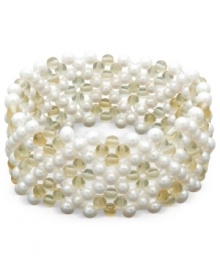 Total elegance. This beautiful cuff bracelet combines multiple rows of cultured freshwater pearls (4-5mm) with sunshine-hued citrine beads (60 ct. t.w.). Bracelet stretches to fit wrist. Approximate length: 7 inches. Total elegance. This beautiful cuff bracelet combines multiple rows of cultured freshwater pearls (4-5mm) with sunshine-hued citrine beads (60 ct. t.w.). Bracelet stretches to fit wrist. Approximate length: 7 inches.