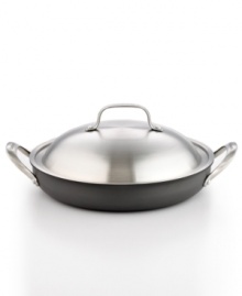 Cuisinart's Green Gourmet line paves the way in eco-friendly cookware with a ceramic-based everyday pan that heats up in less time using less energy and has riveted stainless steel handles that are made from 70% recycled materials. Lifetime warranty.