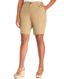Snag a slimmer looking shape with Dockers' plus size Bermuda shorts, featuring a built-in control panel-- pair them with the season's latest tanks and tees. Snag a slimmer looking shape with Dockers' plus size Bermuda shorts, featuring a built-in control panel-- pair them with the season's latest tanks and tees.
