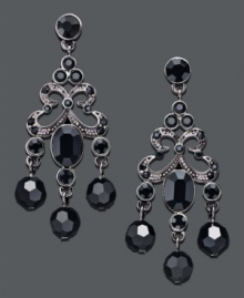 Add elegance worthy of the red carpet. Charter Club's sparkling chandelier earrings feature faceted jet beads in hematite tone mixed metal. Approximate drop: 1-1/2 inches. Add elegance worthy of the red carpet. Charter Club's sparkling chandelier earrings feature faceted jet beads in hematite tone mixed metal. Approximate drop: 1-1/2 inches.