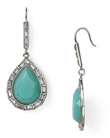 Aqua's dangling drop earrings marry bohemian stones with glittering crystal. Aqua's dangling drop earrings marry bohemian stones with glittering crystal.