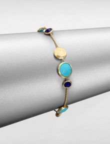 From the Jaipur Resort Collection. Vivid turquoise, gold-flecked lapis and freeform discs of 18k gold with a rich brushstroke texture are all dotted along a delicate chain in this oh-so-elegant design.Lapis and turquoise18k yellow goldLength, about 7Lobster claspMade in Italy From the Jaipur Resort Collection. Vivid turquoise, gold-flecked lapis and freeform discs of 18k gold with a rich brushstroke texture are all dotted along a delicate chain in this oh-so-elegant design.Lapis and turquoise18k yellow goldLength, about 7Lobster claspMade in Italy