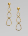 From the Geo Collection. Destined to be a classic, three hammered teardrops of 24k gold elegantly dangle.24k gold length, about 3 Post back Imported