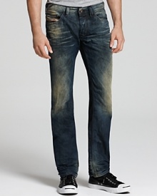 Diesel's Safado jean cuts a clean profile with a slim fit, straight leg and contrast weathering with colored rinse accent. Diesel's Safado jean cuts a clean profile with a slim fit, straight leg and contrast weathering with colored rinse accent.