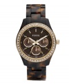Preppy tortoise goes glam with the addition of sparkling crystals on Fossil's Stella watch.