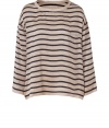 Two of the seasons hottest trendsboxy silhouettes and nautical stripescome together for undeniably chic effect with Steffen Schrauts nude and black silk top - Easy, roomy cut, with longer hems at sides - Wide, round neck and long sleeves - Small hidden pocket at chest - Pair with leather pants, skinny denim or cigarette trousers and style with platform pumps, ankle booties or ballet flats