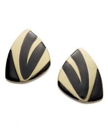 Like a piece of abstract art, Bar III's sweetly-contrasting studs are visually appealing. An intricate pattern of black enamel and gold tone mixed metal pulls the whole look together. Approximate diameter: 1-1/2 inches. Like a piece of abstract art, Bar III's sweetly-contrasting studs are visually appealing. An intricate pattern of black enamel and gold tone mixed metal pulls the whole look together. Approximate diameter: 1-1/2 inches.