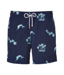 Detailed with embroidered palms, flowers and marlins, Vilebrequins Mistral swim trunks are a fun choice for beachside looks - Waterproof elastic waistband, back flap pocket with engraved metal turtle snap, side slit pockets, back eyelets for release of water, durable drawstring cord with stainless metal aglets, interior cotton briefs - Classic slim fit - Wear in the water, or post-swim with a polo and flip-flops - Comes with a logo printed drawstring pouch Detailed with embroidered palms, flowers and marlins, Vilebrequins Mistral swim trunks are a fun choice for beachside looks - Waterproof elastic waistband, back flap pocket with engraved metal turtle snap, side slit pockets, back eyelets for release of water, durable drawstring cord with stainless metal aglets, interior cotton briefs - Classic slim fit - Wear in the water, or post-swim with a polo and flip-flops - Comes with a logo printed drawstring pouch