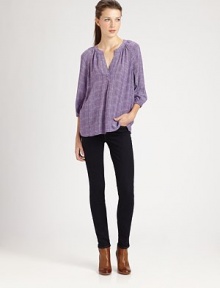 A cute and chic take on the Henley, with allover dots and relaxed peasant sleeves, rendered in sophisticated silk.Split crewneck with placketThree-quarter sleeves with elasticized cuffsBack pleatsSilkDry cleanImportedModel shown is 5'9½ (176cm) wearing US size Small. A cute and chic take on the Henley, with allover dots and relaxed peasant sleeves, rendered in sophisticated silk.Split crewneck with placketThree-quarter sleeves with elasticized cuffsBack pleatsSilkDry cleanImportedModel shown is 5'9½ (176cm) wearing US size Small.