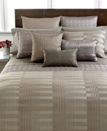 Dream details! The Hotel Collection Atrium sham provides a chic, modern touch to your bed with a gray striped landscape of overlapping rayon, polyester and cotton fabrics. Dream details! The Hotel Collection Atrium sham provides a chic, modern touch to your bed with a gray striped landscape of overlapping rayon, polyester and cotton fabrics.