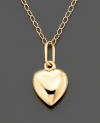 A lovely first necklace for baby, this polished 14k gold puffed heart is suspended from a dainty 15 inch open-link chain.