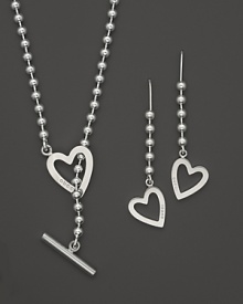 From the Toggle Heart collection, a set of sterling silver heart earrings and necklace with signature toggle heart closure. From the Toggle Heart collection, a set of sterling silver heart earrings and necklace with signature toggle heart closure.