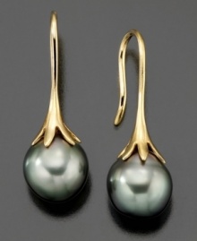 Fill your look with delicate mystique. These beautiful drop earrings feature cultured Tahitian pearls (8-9 mm) set in 14k gold. Approximate drop: 1 inch.