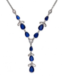 Make a shapely fashion statement with this Y-silhouette necklace from Charter Club. Blue glass accents are paired with clear stones for an alluring effect. Crafted in silver tone mixed metal. Approximate length: 18 inches + 3-inch extender. Approximate drop: 3 inches. Make a shapely fashion statement with this Y-silhouette necklace from Charter Club. Blue glass accents are paired with clear stones for an alluring effect. Crafted in silver tone mixed metal. Approximate length: 18 inches + 3-inch extender. Approximate drop: 3 inches.