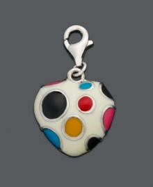 Brighten up any bracelet or necklace with a colorful polka-dotted heart. Crafted in sterling silver with a lobster claw clasp. Approximate drop: 1/2 inch.