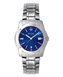 A rich blue dial sets this watch apart from the rest. Stainless steel band and case. Silvertone hands and markers. Second hand and date function. Water resistant up to 30 meters. Three-year limited warranty. A rich blue dial sets this watch apart from the rest. Stainless steel band and case. Silvertone hands and markers. Second hand and date function. Water resistant up to 30 meters. Three-year limited warranty.