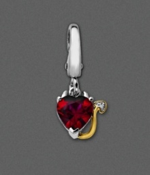 Indulge your mischievous side with this heart-shaped red topaz charm (1-5/8 ct. t.w.) set in sterling silver. 14k gold devil's tail peeks our, featuring diamond accent. Approximate drop: 3/4 inch. Indulge your mischievous side with this heart-shaped red topaz charm (1-5/8 ct. t.w.) set in sterling silver. 14k gold devil's tail peeks our, featuring diamond accent. Approximate drop: 3/4 inch.