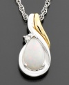 Luminous pear-cut opal (3/8 ct. t.w.) looks fabulous alongside sparkling round-cut diamond accents on this pendant set in 14k gold & sterling silver. Approximate length: 18 inches. Approximate drop: 1/2 inches.