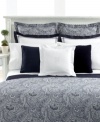 The rich look of paisley brings tailored texture to your bedroom in this Navy Paisley Suite duvet cover from Lauren Ralph Lauren. Trimmed with a 2 border and luxurious hemstitching over 383-thread count woven jacquard, this design combines traditional beauty with studied, modern appeal.