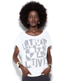 With graphic lettering, this Dreamr tee is perfectly slouchy for a stylish look! With graphic lettering, this Dreamr tee is perfectly slouchy for a stylish look!