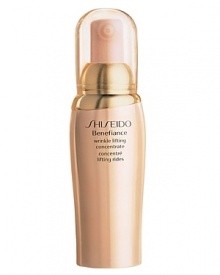Shiseido Benefiance Wrinkle Lifting Concentrate. An intensive age defense treatment that significantly reduces the appearance of deep wrinkles and lines while bringing a noticeable lift, firmness, and resilience to the appearance of skin for younger-looking facial contours. Formulated with Retinol A and Shiseido-exclusive Anti-Photowrinkle System to counteract the appearance of future wrinkles. Recommended for dry and very dry skin. Apply daily morning or evening after cleansing and balancing the skin. Shiseido Benefiance Wrinkle Lifting Concentrate. An intensive age defense treatment that significantly reduces the appearance of deep wrinkles and lines while bringing a noticeable lift, firmness, and resilience to the appearance of skin for younger-looking facial contours. Formulated with Retinol A and Shiseido-exclusive Anti-Photowrinkle System to counteract the appearance of future wrinkles. Recommended for dry and very dry skin. Apply daily morning or evening after cleansing and balancing the skin.