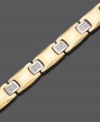 Blaze a new trail. This men's bracelet features round-cut diamonds (1/4 ct. t.w.) in ion-plated goldtone stainless steel. Approximate length: 8-1/2 inches.