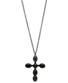 Have a little faith. This jet stone embellished pendant necklace from GUESS lends intrigue with a cross design. Crafted in jet plated mixed metal. Approximate length: 30 inches + 2-inch extender. Approximate drop: 2-1/2 inches. Have a little faith. This jet stone embellished pendant necklace from GUESS lends intrigue with a cross design. Crafted in jet plated mixed metal. Approximate length: 30 inches + 2-inch extender. Approximate drop: 2-1/2 inches.