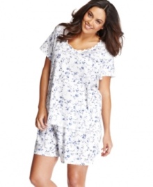 The Plus pajama set by Charter Club is roomy and comfy with a darling all-over print. The Plus pajama set by Charter Club is roomy and comfy with a darling all-over print.