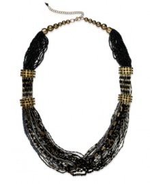 Change the tone of your evening with this moody statement necklace from Style&co. Multiple strands are embellished with black plastic beads with stations accented with glass details. Crafted in gold tone mixed metal. Approximate length: 29 inches + 3-inch extender. Change the tone of your evening with this moody statement necklace from Style&co. Multiple strands are embellished with black plastic beads with stations accented with glass details. Crafted in gold tone mixed metal. Approximate length: 29 inches + 3-inch extender.