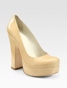 Sleek low-cut patent leather design with a chunky, sculpted heel and platform. Self-covered heel, 5 (125mm)Covered platform, 1½ (40mm)Compares to a 3½ heel (90mm)Patent leather upperLeather liningBuffed leather solePadded insoleImported Sleek low-cut patent leather design with a chunky, sculpted heel and platform. Self-covered heel, 5 (125mm)Covered platform, 1½ (40mm)Compares to a 3½ heel (90mm)Patent leather upperLeather liningBuffed leather solePadded insoleImported