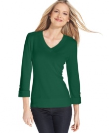 Build your wardrobe with Karen Scott's basic V-neck sweater. In a variety of versatile colors, you'll want more than one!