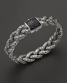 John Hardy's classic braided chain bracelet lends timeless style in sterling silver accented with a black sapphire clasp. John Hardy's classic braided chain bracelet lends timeless style in sterling silver accented with a black sapphire clasp.