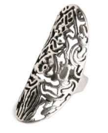 A bold and beautiful direction. Lucky Brand's long ring is crafted from silver-tone mixed metal with an openwork design for a stylish touch. Size 7. A bold and beautiful direction. Lucky Brand's long ring is crafted from silver-tone mixed metal with an openwork design for a stylish touch. Size 7.