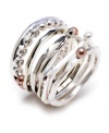 Snap up the latest in stackable style, with a hint of sophistication too. Kenneth Cole New York ring set features six stackable rings decorated with sparkling crystals and shiny glass pearls. Crafted in silver tone mixed metal. Size 7-1/2.