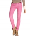 A hot pink color updates these Free People skinny corduroys for a fashion-forward fall look!