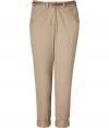 These hacienda pants offer a lighthearted take on classic preppy style - Made of casual, coffee-colored cotton, the pants features a narrow leg with cuffs, side and back pockets and decorative darts - Elegant, thin belt -  Pair with billowy blouse, blazer and high heels, or relaxed, with a v-neck cotton tee and leather thongs
